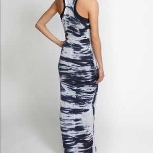 Enza Costa Pima Cotton Bold Doubled Tank Dress S Grey Tie Dye Knit Midi Racer